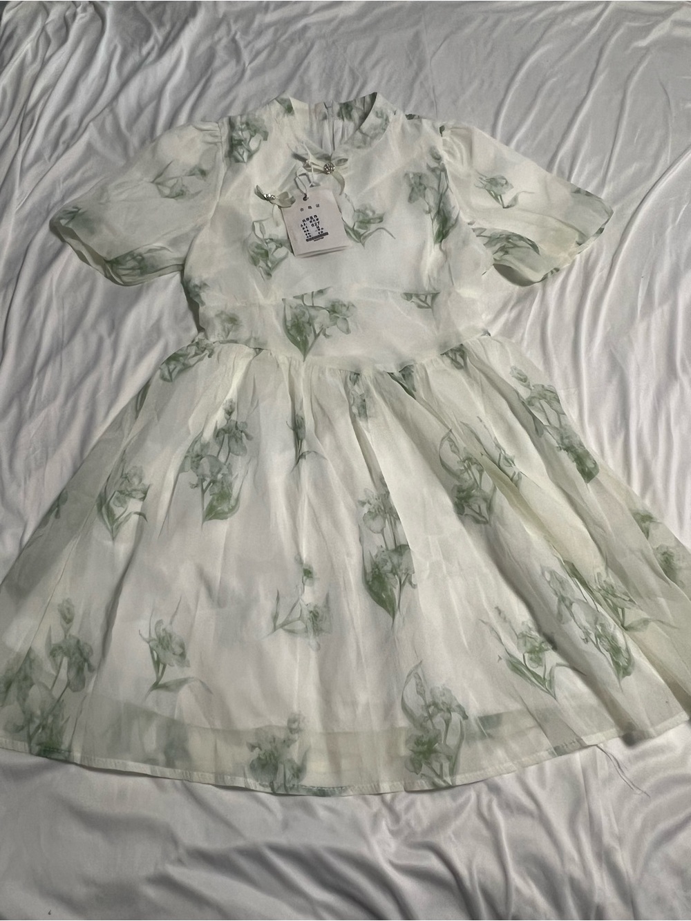 Floral Chiffon Girls' Dress in Light Green - Unbranded